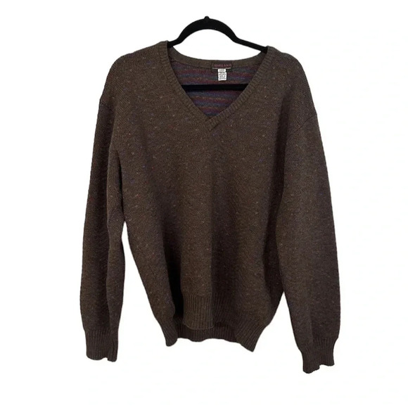 Culwell & Sons Brown V-Neck 100% Virgin Wool Long Sleeve Sweater Size Men's Lg - Picture 1 of 12
